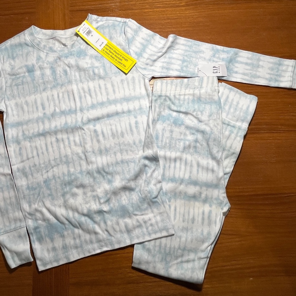 NWT Gap Kids Cotton Tie Dye Striped Pajama Set Blue Gray White 12